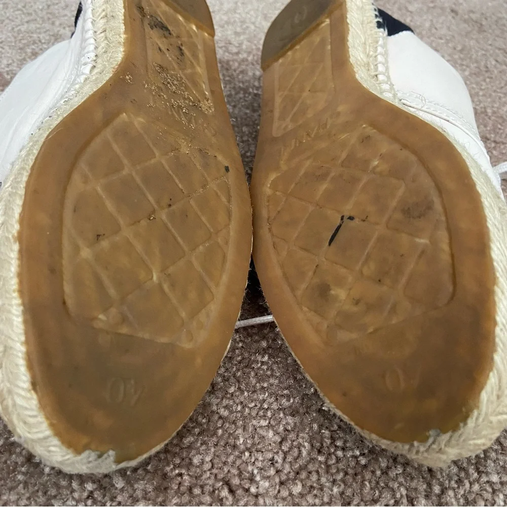 Chanel Two Tone Leather Canvas CC Logo Espadrille Lace Up High Top Sneakers